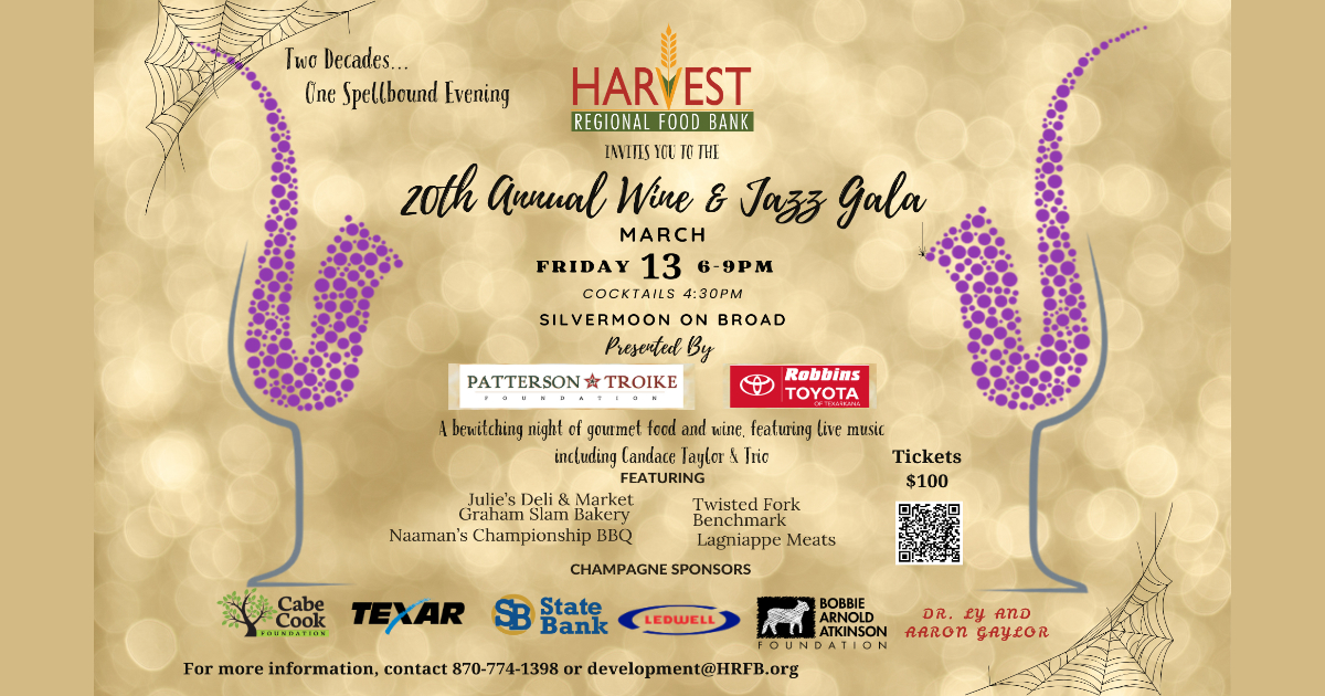 Harvest Regional Food Bank to Host 20th Annual Wine & Jazz Gala on March 13