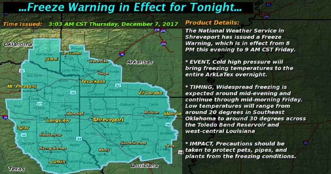 Freeze warning issued for Texarkana area tonight | Texarkana Today
