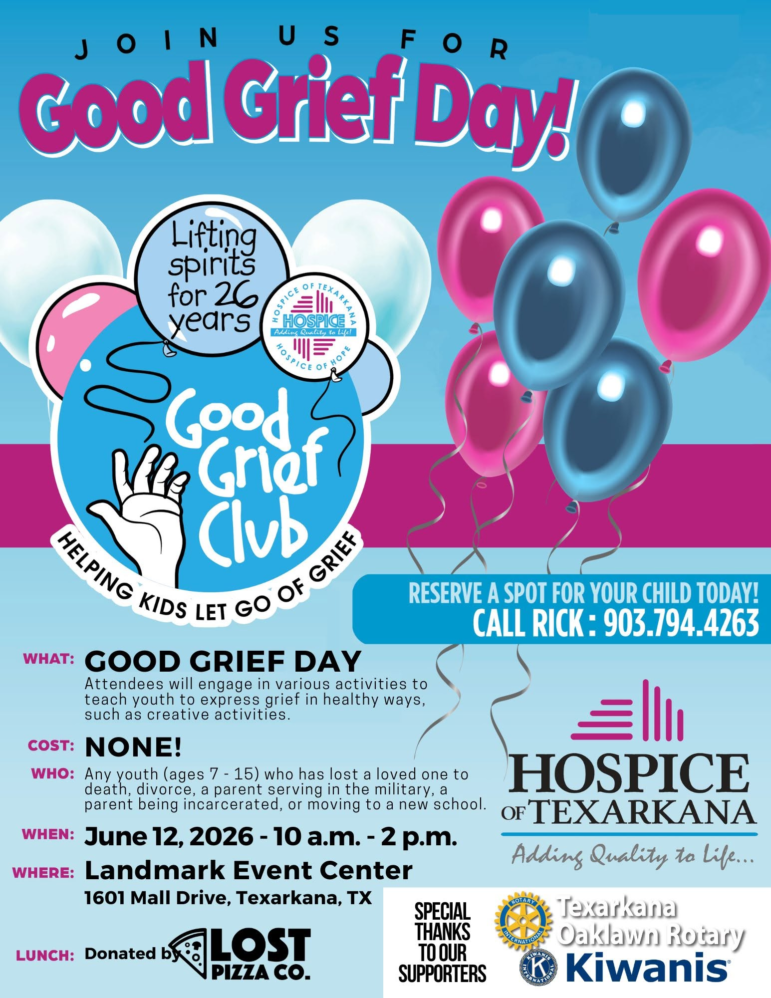 Good Grief Day flyer — Hospice of Texarkana, June 12, 2026, Landmark Event Center