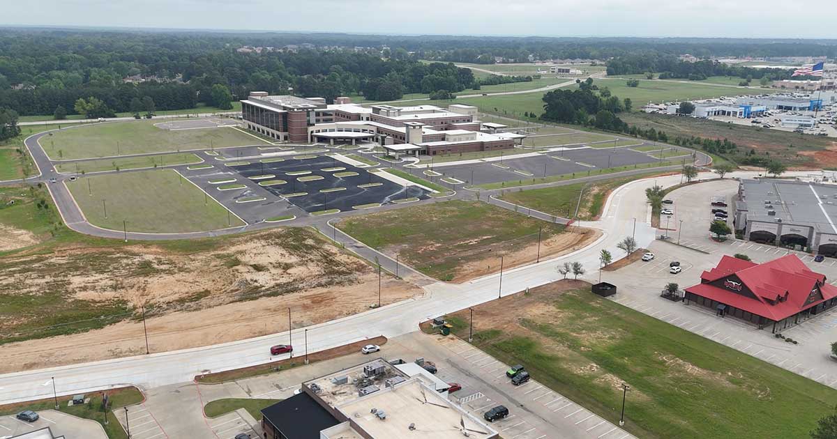 The unfinished hospital building at University Avenue and West Park Boulevard in Texarkana sits empty
