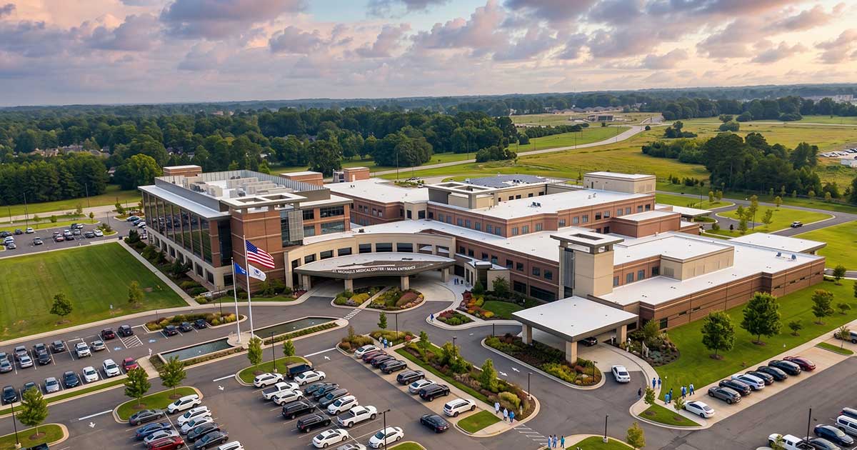 aerial photo of Texarkana's newest hospital.