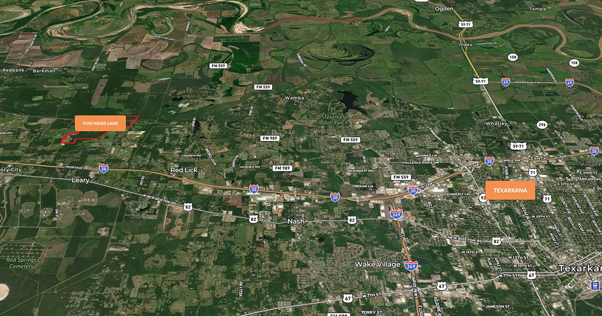 Map showing the location of the purchased land