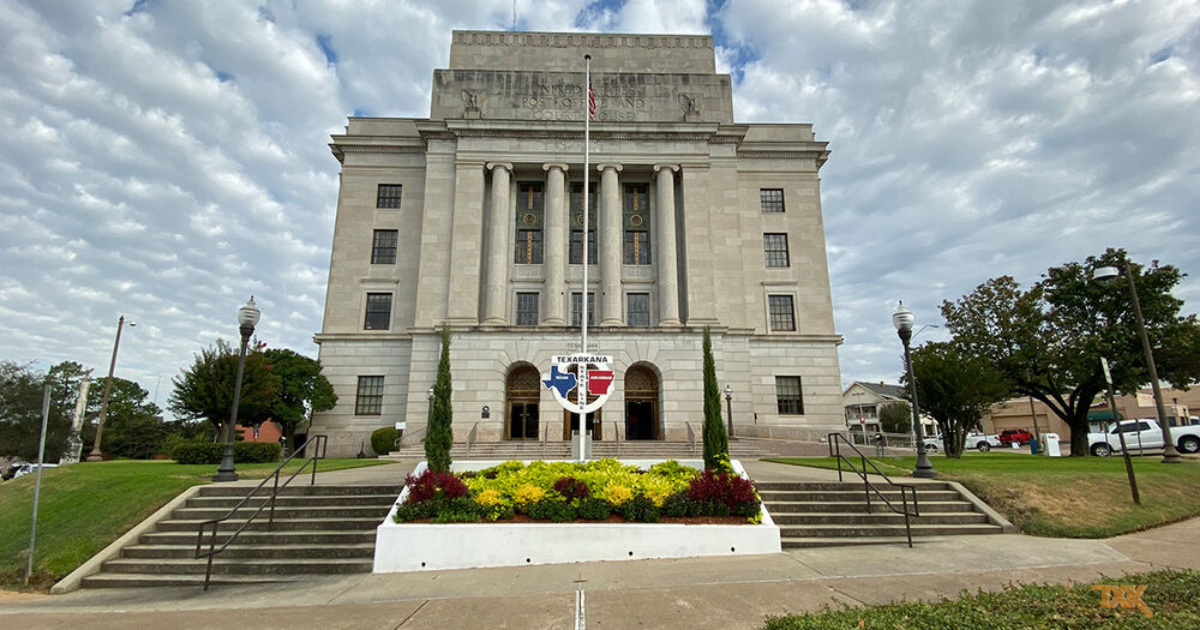 The U.S. Post Office and Courthouse in Texarkana, the federal building that sits astride the Texas-Arkansas state line