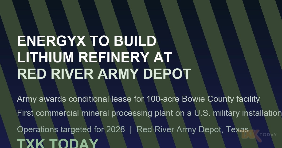EnergyX To Build Lithium Refinery At Red River Army Depot Under Historic Army Lease