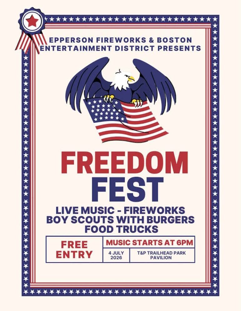 Epperson Fireworks and Boston Entertainment District Freedom Fest in New Boston flyer
