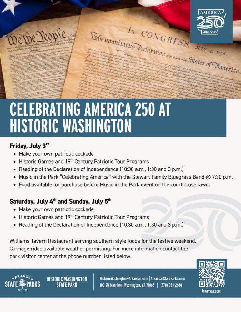 Celebrating America 250 at Historic Washington State Park schedule flyer