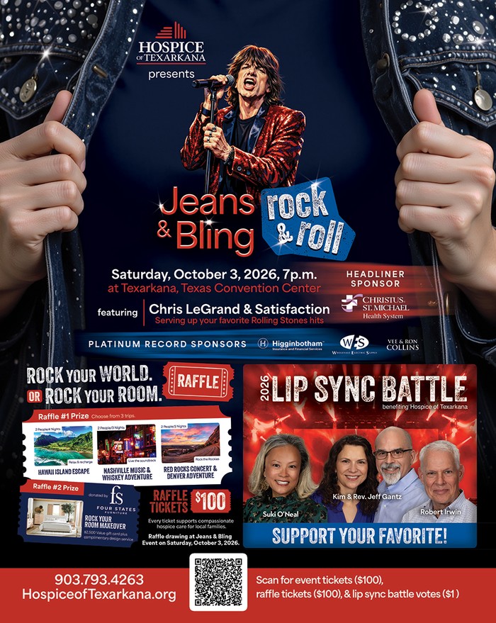 Jeans & Bling Rock & Roll event poster - Hospice of Texarkana