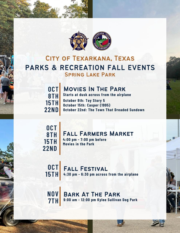 City of Texarkana Parks and Recreation Fall Events flyer