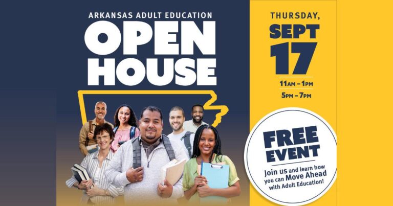 Arkansas Adult Education Open House flyer — Thursday, Sept 17, free event