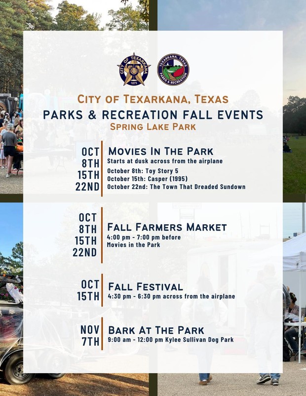 City of Texarkana Parks and Recreation fall events flyer
