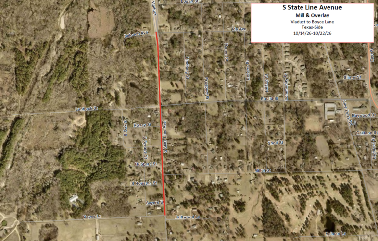 Map of the mill and overlay work zone on South State Line Avenue. (Courtesy of the City of Texarkana, Texas.)