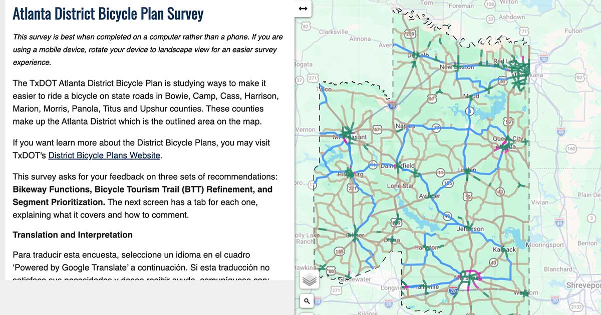 TxDOT seeks public feedback on Atlanta District Bicycle Plan through Nov. 6
