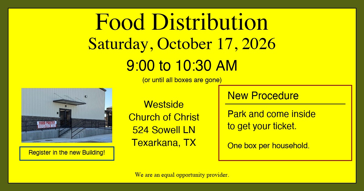 Westside Church of Christ to host food distribution Saturday