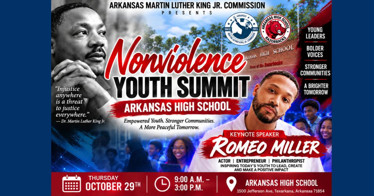 Arkansas MLK Commission Brings Nonviolence Youth Summit to Texarkana Featuring Isaac Farris Jr. and Romeo Miller